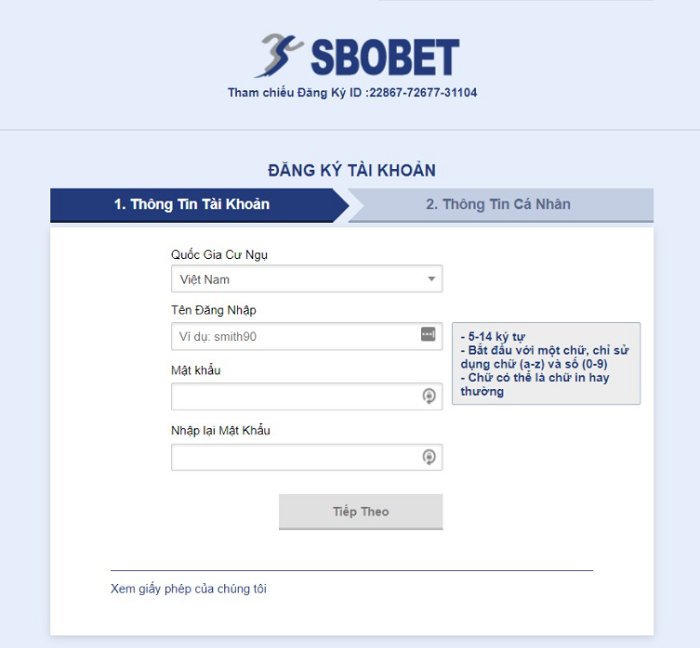 Đăng ký tài khoản Sbobet